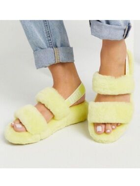 UGG Oh Yeah Slide Slippers Sandals Yellow Sheep Wool Sling Back Size 6